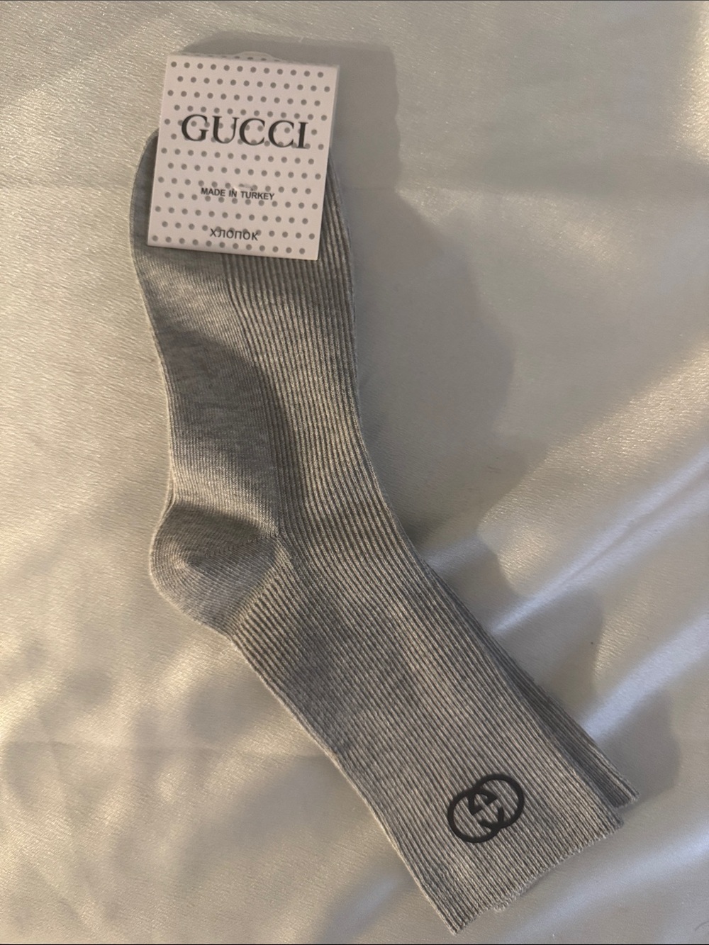 New!🔥Gucci Light Gray Ribbed Cotton-Blend Crew Socks🔥